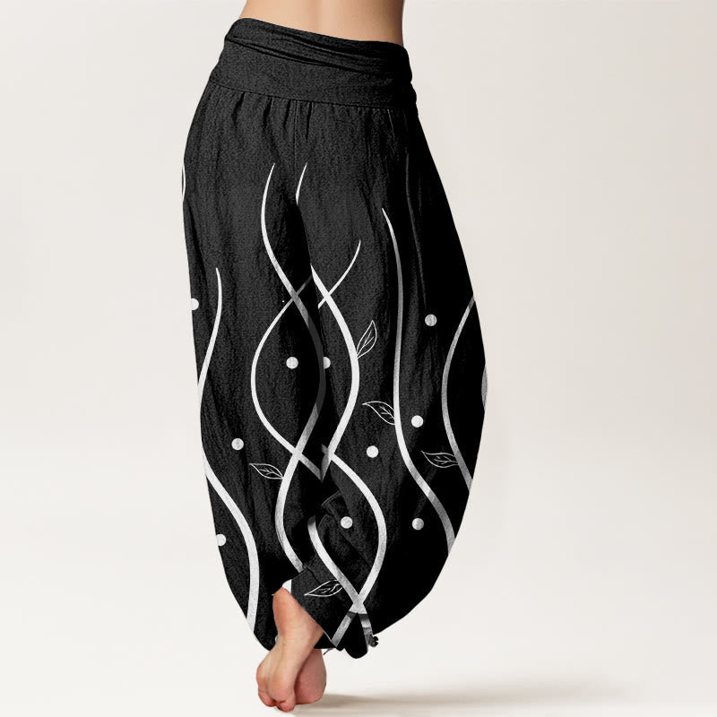 Breathable Cotton Relaxed Vine Motif Meditation Harem Pants