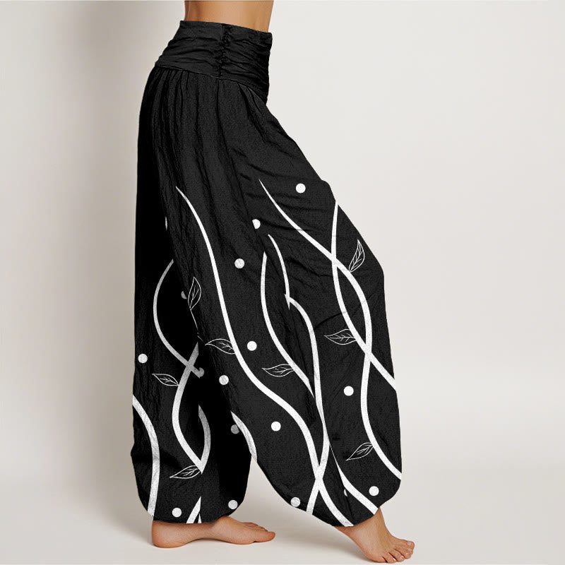 Breathable Cotton Relaxed Vine Motif Meditation Harem Pants