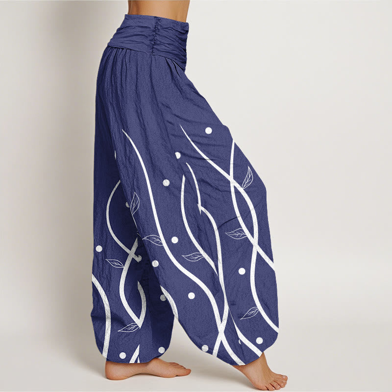 Breathable Cotton Relaxed Vine Motif Meditation Harem Pants
