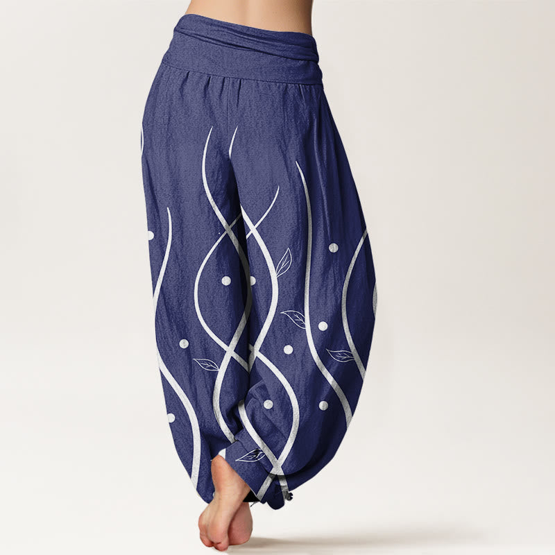 Breathable Cotton Relaxed Vine Motif Meditation Harem Pants