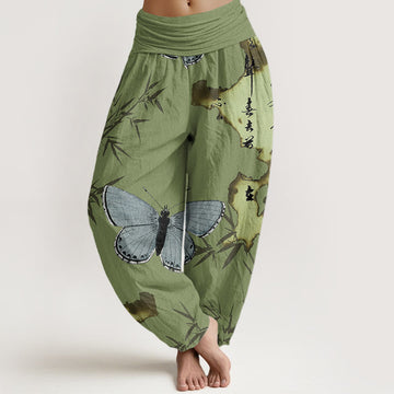 Breathable Cotton Bamboo Print Mindful Movement Harem Pants