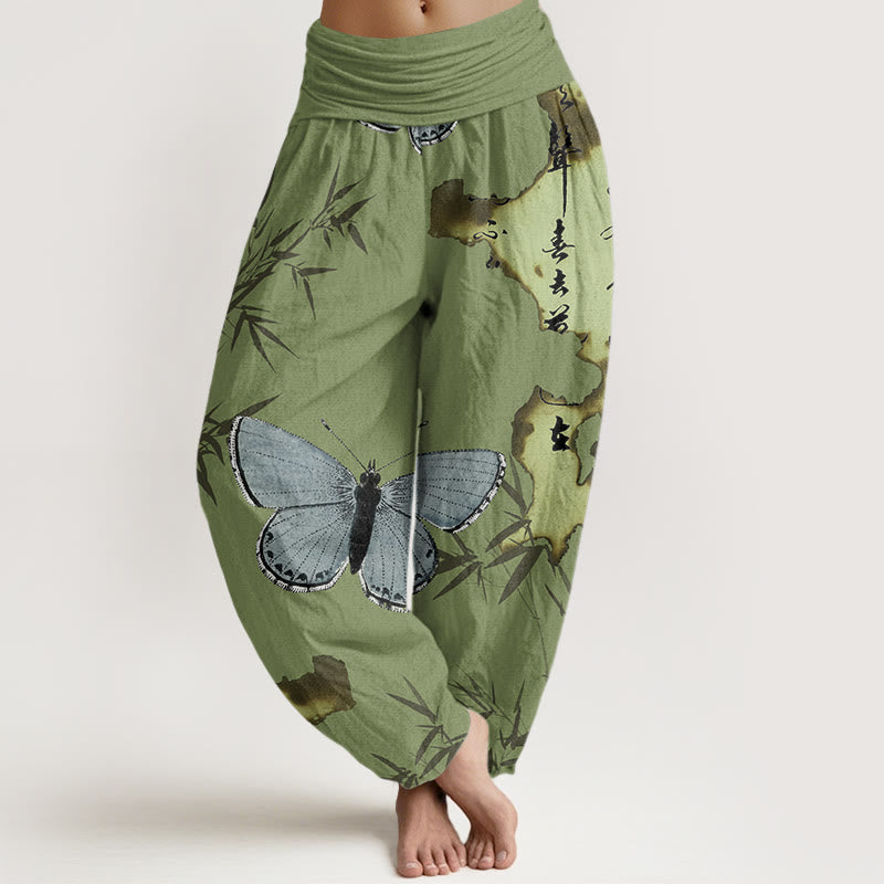 Breathable Cotton Bamboo Print Mindful Movement Harem Pants