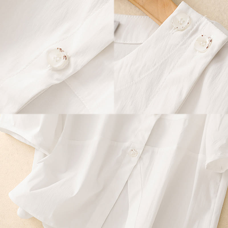 Tactile Cotton Irregular Button Meditation Shirt & Skirt Set