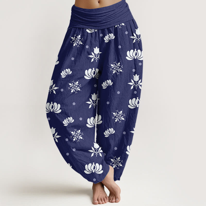 Tactile Cotton Lotus Print Grounding Harem Pants