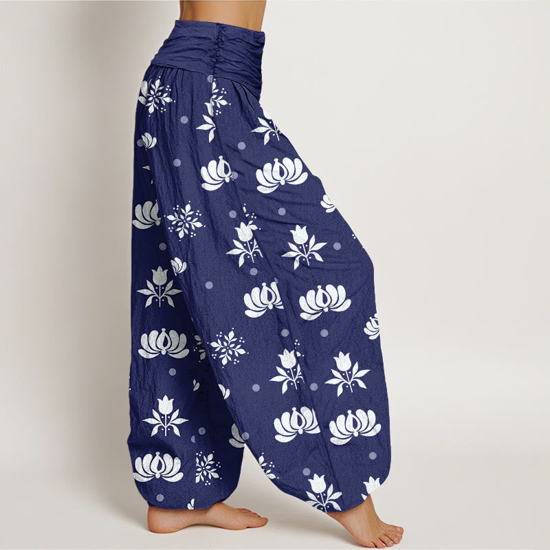 Tactile Cotton Lotus Print Grounding Harem Pants
