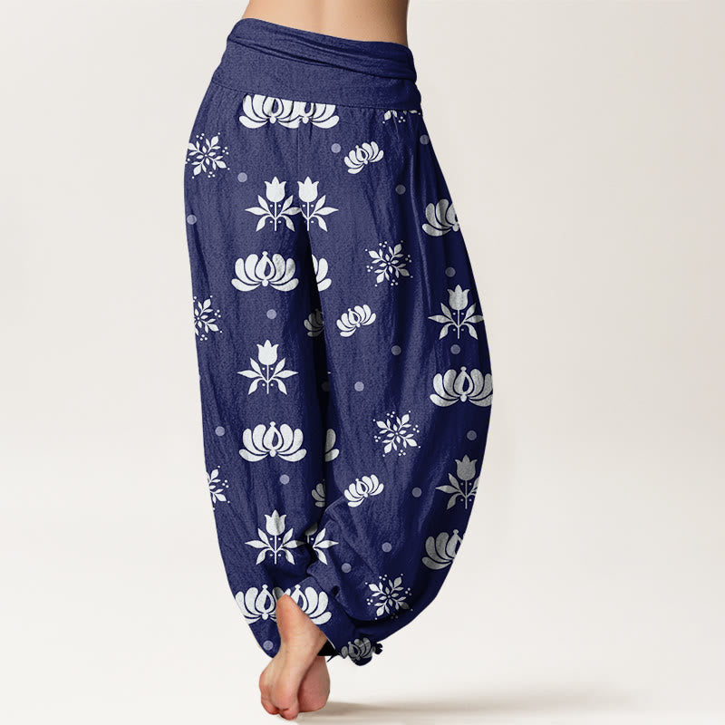 Tactile Cotton Lotus Print Grounding Harem Pants