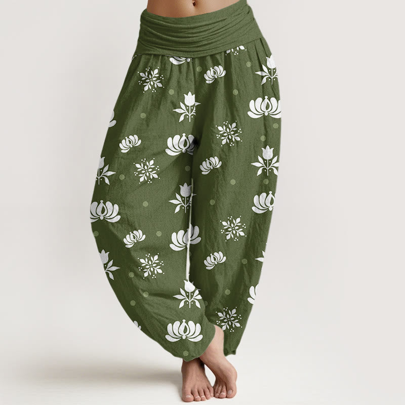 Tactile Cotton Lotus Print Grounding Harem Pants