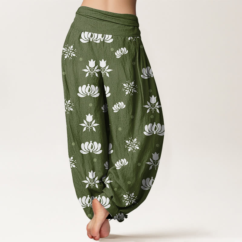 Tactile Cotton Lotus Print Grounding Harem Pants