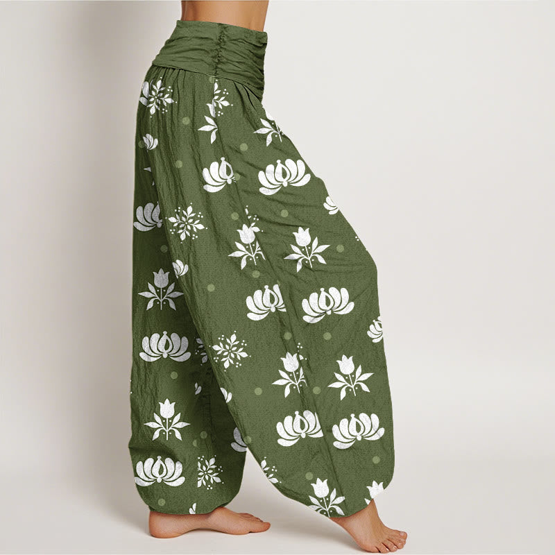 Tactile Cotton Lotus Print Grounding Harem Pants