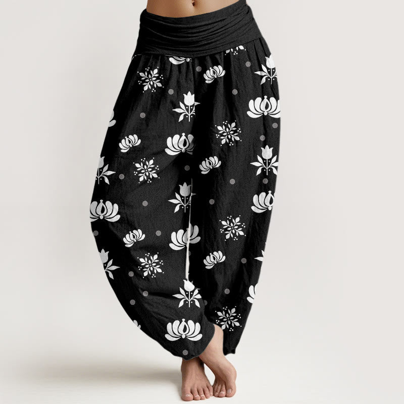 Tactile Cotton Lotus Print Grounding Harem Pants
