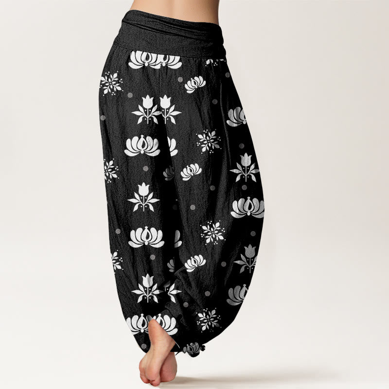 Tactile Cotton Lotus Print Grounding Harem Pants