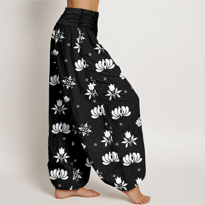 Tactile Cotton Lotus Print Grounding Harem Pants