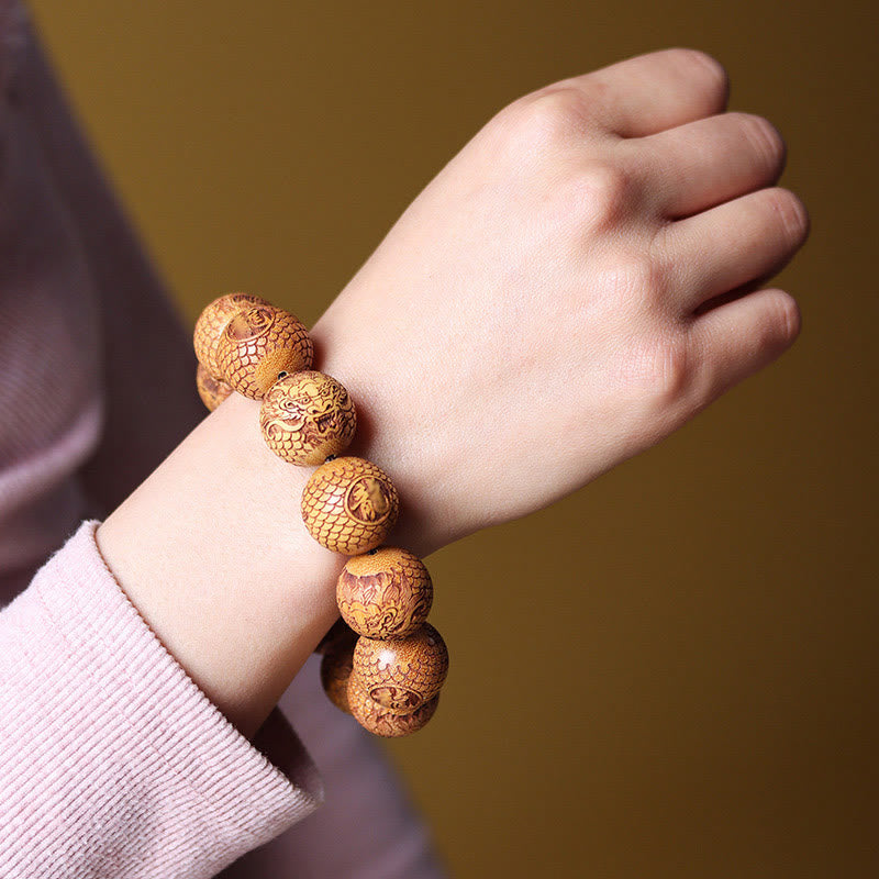 Hand-Carved Natural Sandalwood Dragon Motif Grounding Bracelet