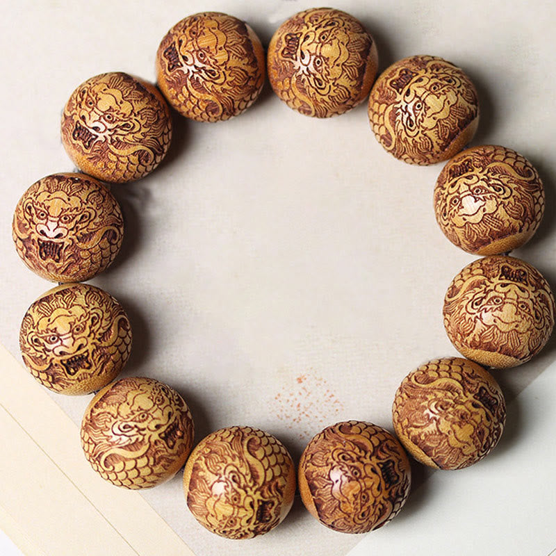 Hand-Carved Natural Sandalwood Dragon Motif Grounding Bracelet