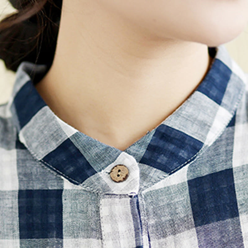 Breathable Plaid Cotton Linen Relaxed Mindful Midi Dress