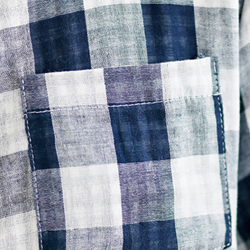 Breathable Plaid Cotton Linen Relaxed Mindful Midi Dress
