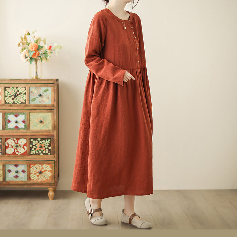 Breathable Cotton Lace-Up Daily Grounding Midi Dress