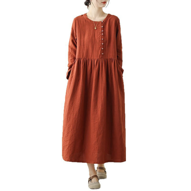 Breathable Cotton Lace-Up Daily Grounding Midi Dress