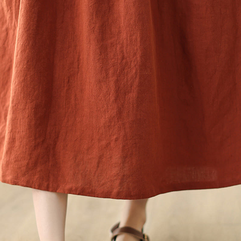 Breathable Cotton Lace-Up Daily Grounding Midi Dress