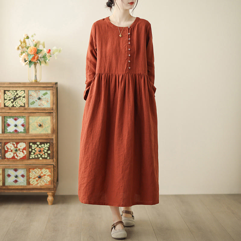 Breathable Cotton Lace-Up Daily Grounding Midi Dress