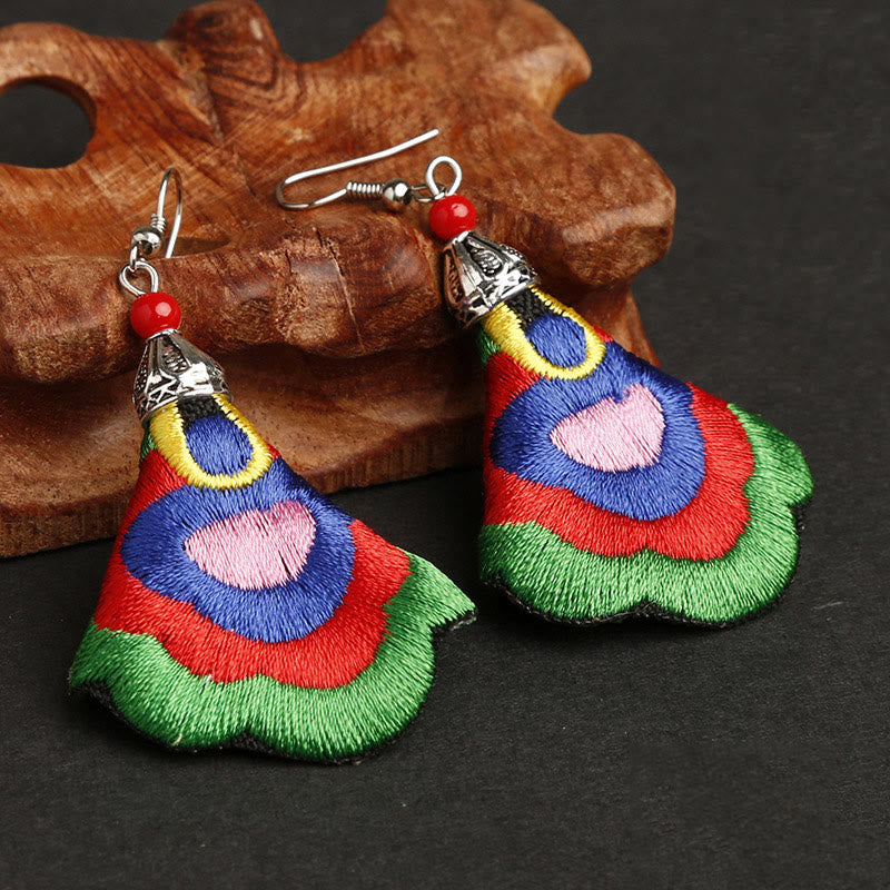 Handmade Colorful Yi Art Embroidery Harmony Earrings with Alloy Posts