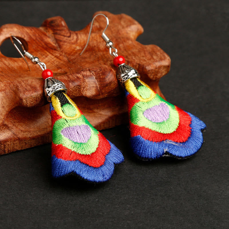Handmade Colorful Yi Art Embroidery Harmony Earrings with Alloy Posts