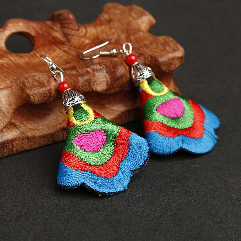 Handmade Colorful Yi Art Embroidery Harmony Earrings with Alloy Posts
