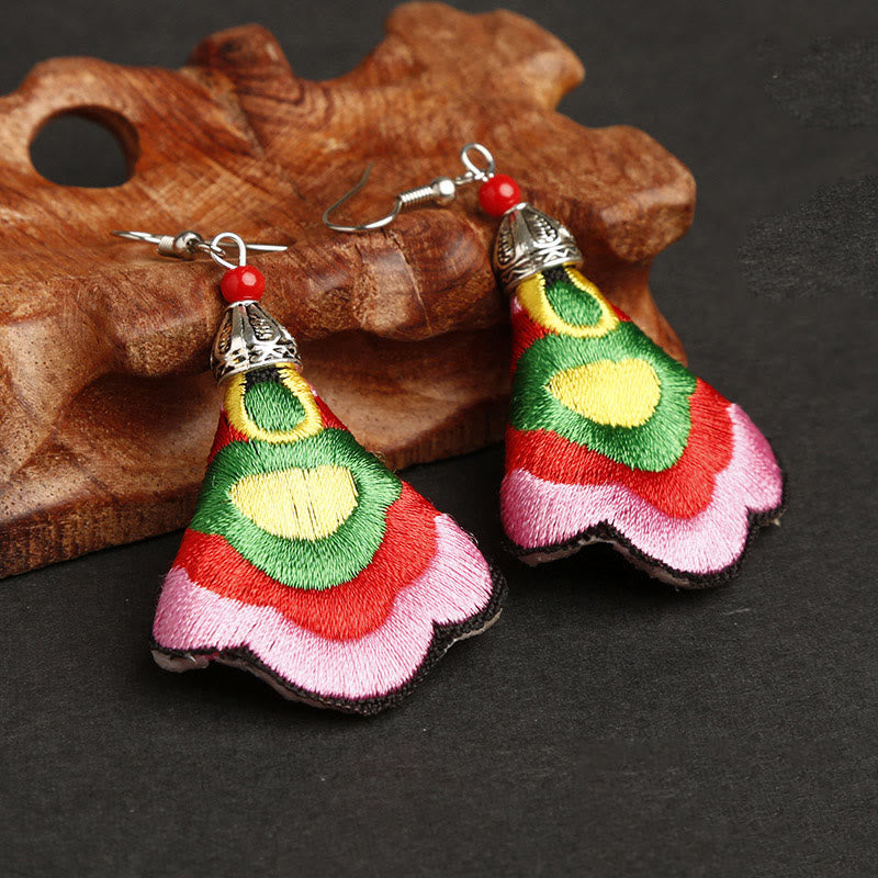 Handmade Colorful Yi Art Embroidery Harmony Earrings with Alloy Posts