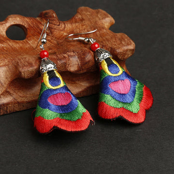 Handmade Colorful Yi Art Embroidery Harmony Earrings with Alloy Posts