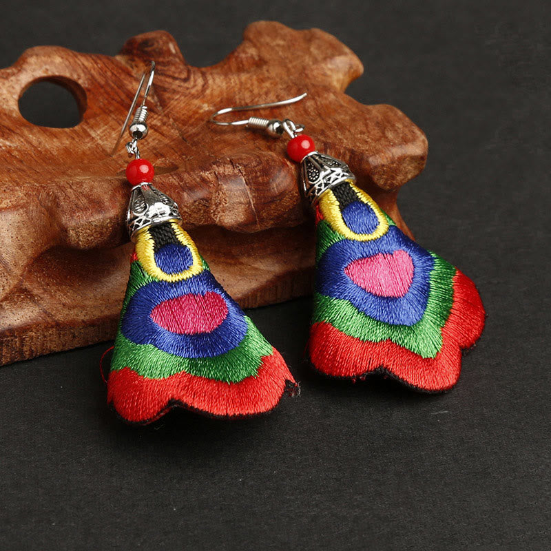 Handmade Colorful Yi Art Embroidery Harmony Earrings with Alloy Posts