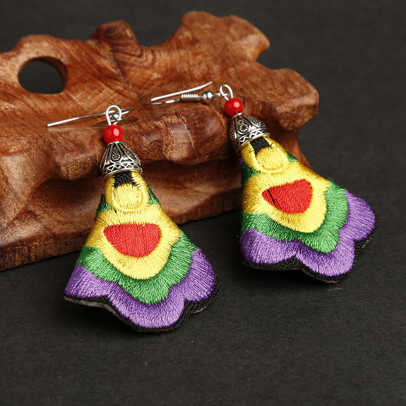 Handmade Colorful Yi Art Embroidery Harmony Earrings with Alloy Posts