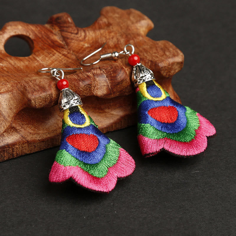 Handmade Colorful Yi Art Embroidery Harmony Earrings with Alloy Posts