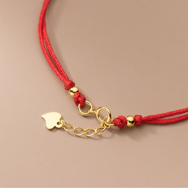 925 Sterling Silver Plated Gold Four Leaf Clover Red String Connection Bracelet