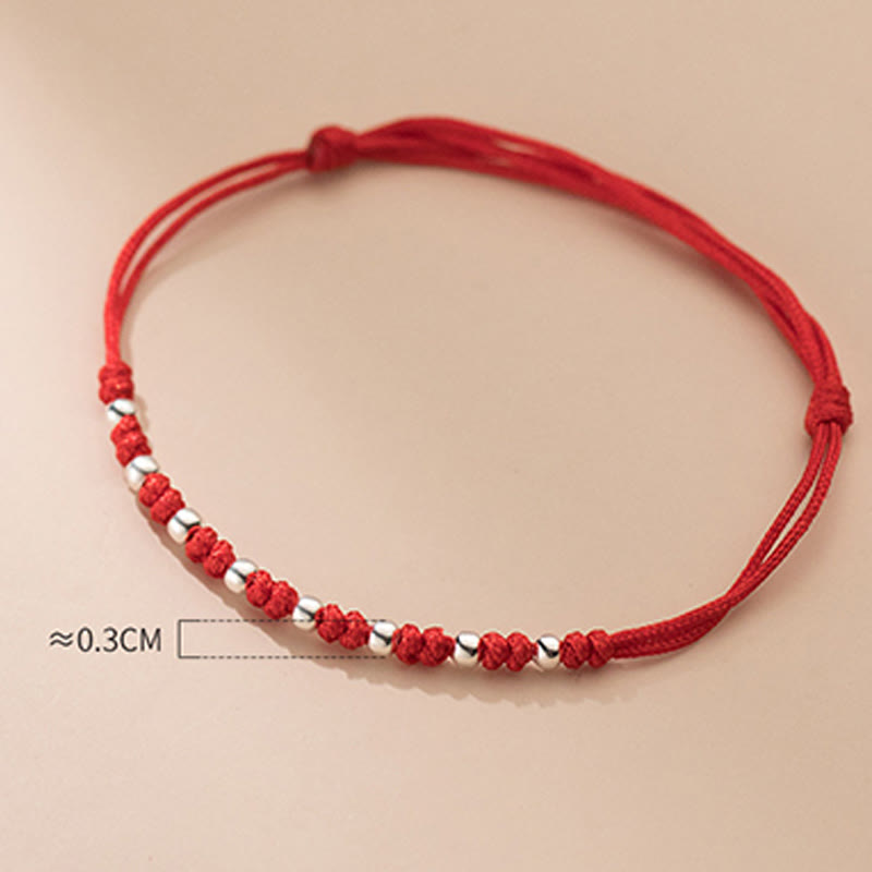Minimalist 925 Sterling Silver Beads Red String Adjustable Bracelet