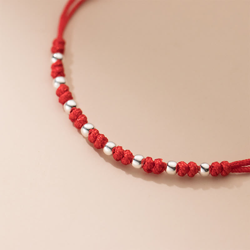 Minimalist 925 Sterling Silver Beads Red String Adjustable Bracelet