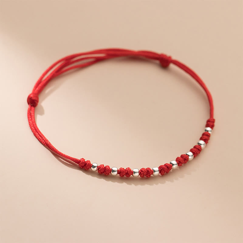 Minimalist 925 Sterling Silver Beads Red String Adjustable Bracelet