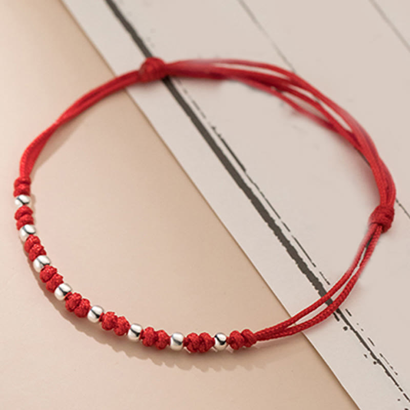 Minimalist 925 Sterling Silver Beads Red String Adjustable Bracelet