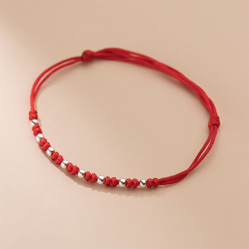 Minimalist 925 Sterling Silver Beads Red String Adjustable Bracelet