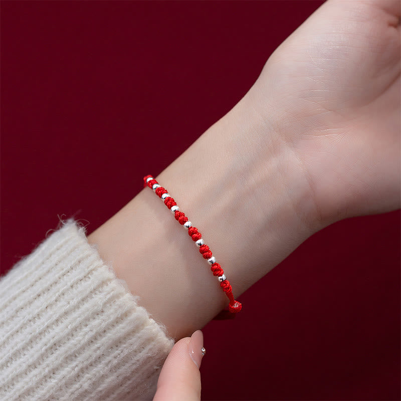 Minimalist 925 Sterling Silver Beads Red String Adjustable Bracelet