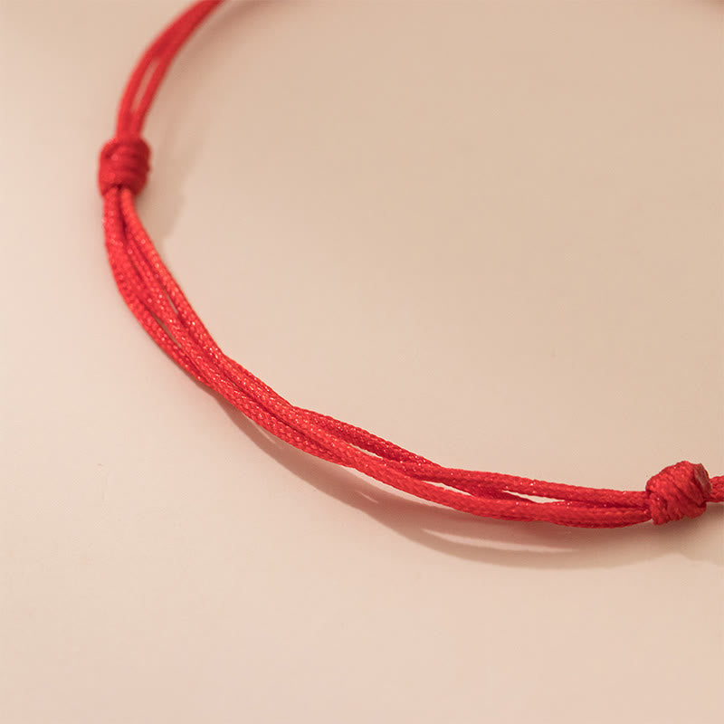 Minimalist 925 Sterling Silver Beads Red String Adjustable Bracelet