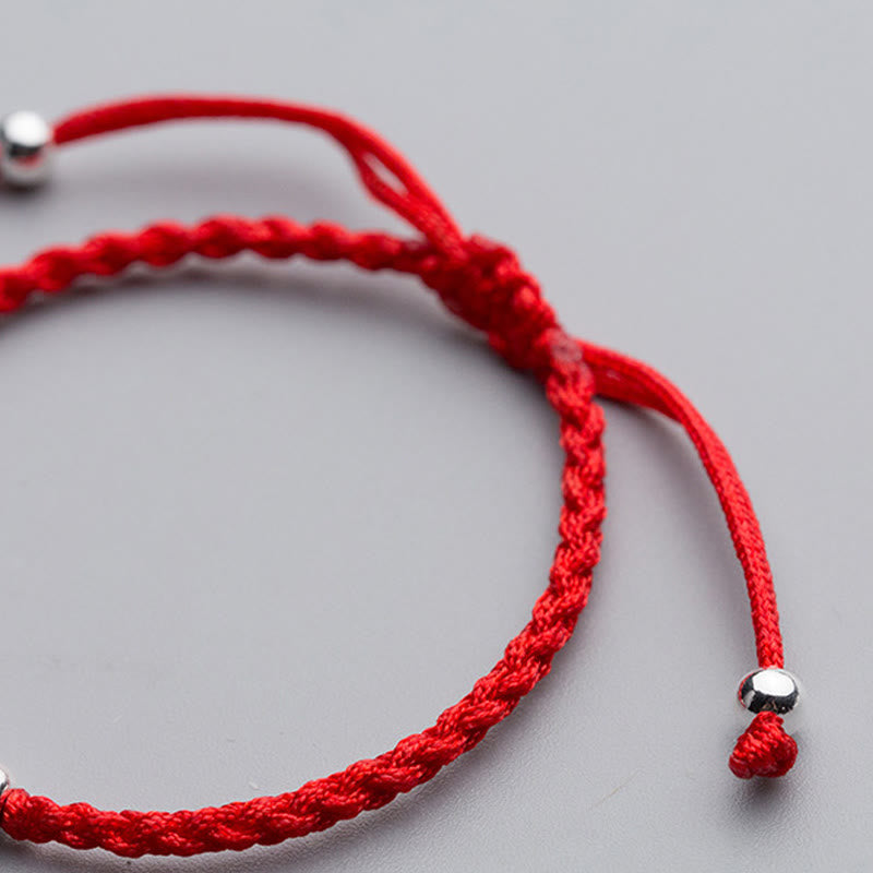 Handcrafted 925 Sterling Silver Elephant & Snowflake Bead Red String Bracelet