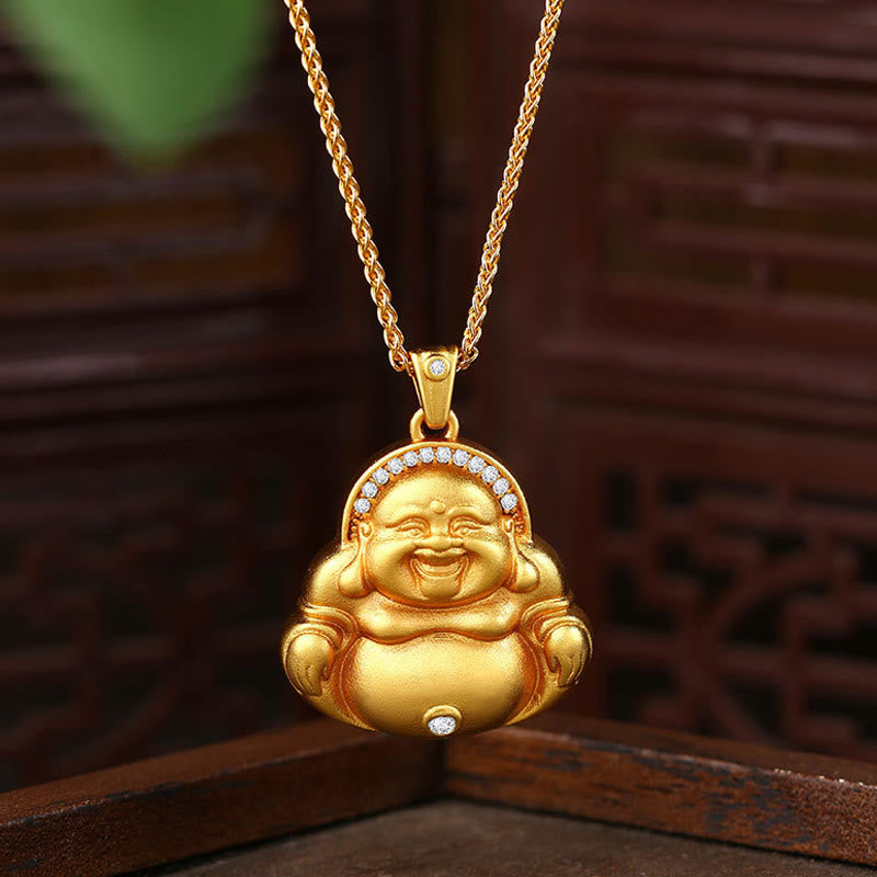 Copper Laughing Buddha Pattern Happiness Necklace Pendant