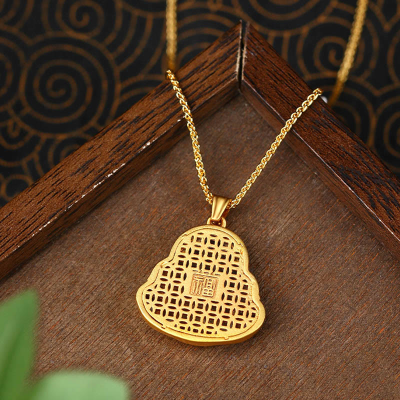 Copper Laughing Buddha Pattern Happiness Necklace Pendant