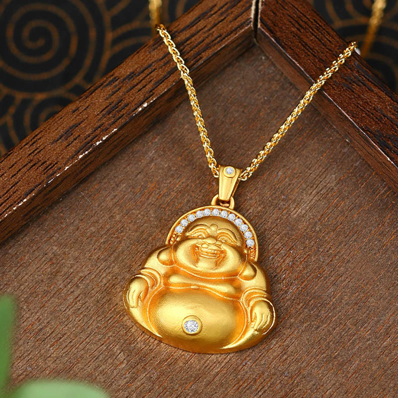 Copper Laughing Buddha Pattern Happiness Necklace Pendant