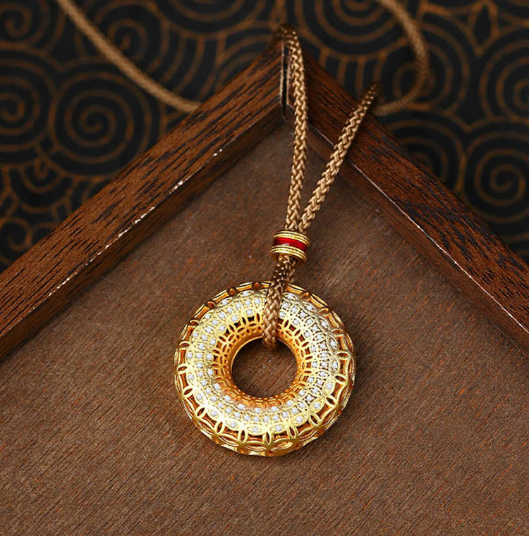 Copper Coin Pattern Peace Buckle Copper Auspicious Necklace Pendant