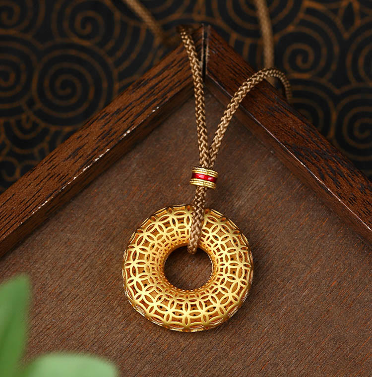 Copper Coin Pattern Peace Buckle Copper Auspicious Necklace Pendant