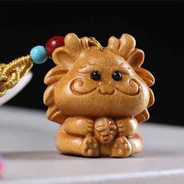 Hand-Carved Sandalwood Chinese Zodiac Tassel Keychain Accessory
