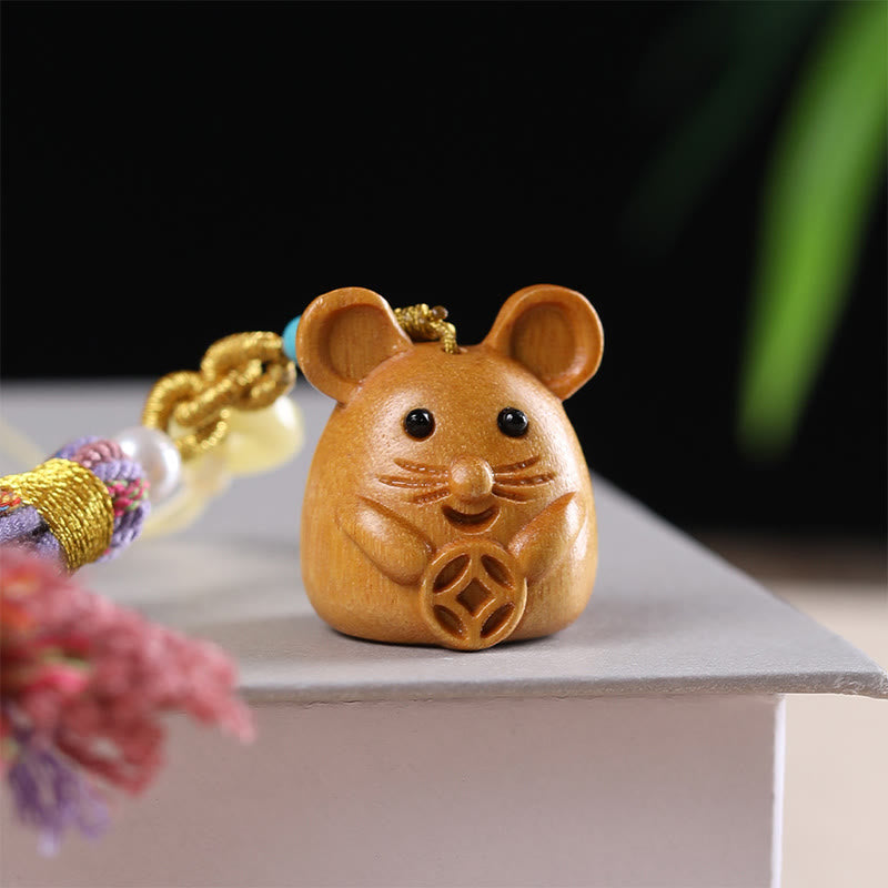 Hand-Carved Sandalwood Chinese Zodiac Tassel Keychain Accessory