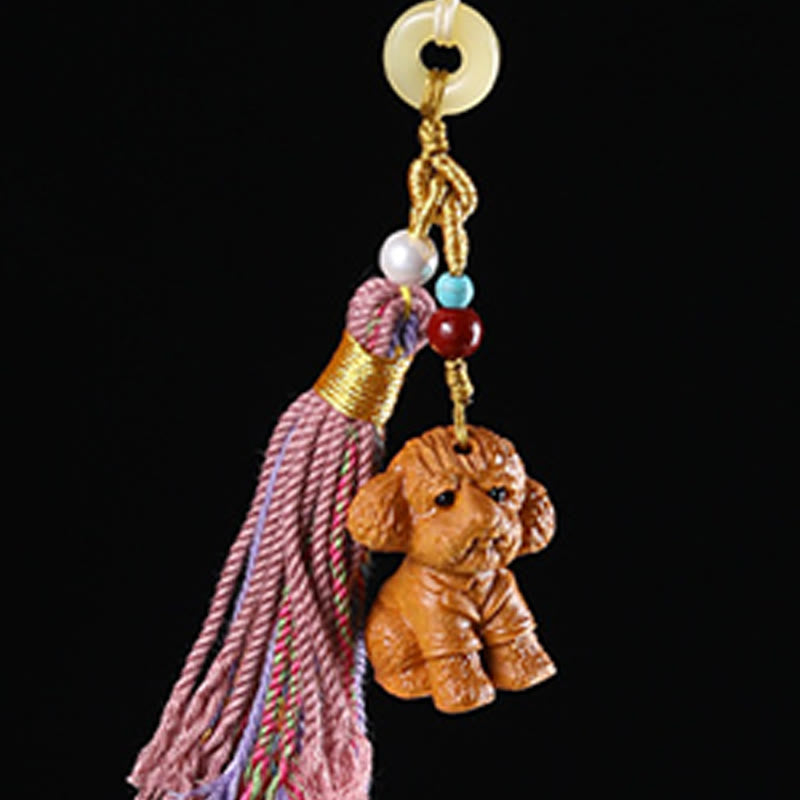 Hand-Carved Sandalwood Chinese Zodiac Tassel Keychain Accessory