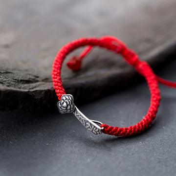Retro Braided Red String Bracelet with 925 Sterling Silver Ruyi Symbol
